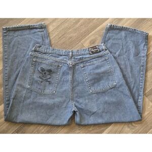 Y2K Platoon Jeans Barrel Wide Leg Graphic Skull‎ Hit Grunge Skater Hipster 90s
